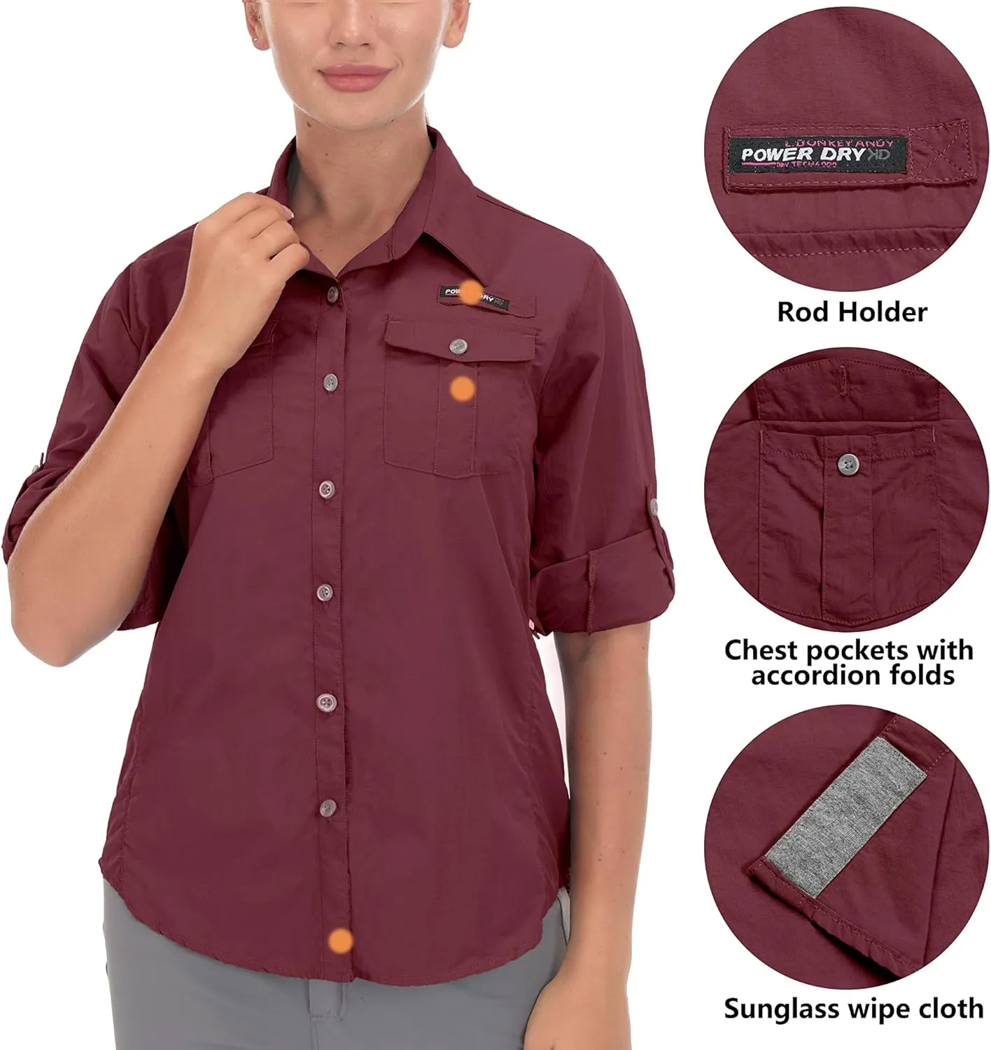Little Donkey Andy Women's UPF 50  UV Protection Shirt, Long Sleeve Fishing Shirt, Breathable and Fast Dry