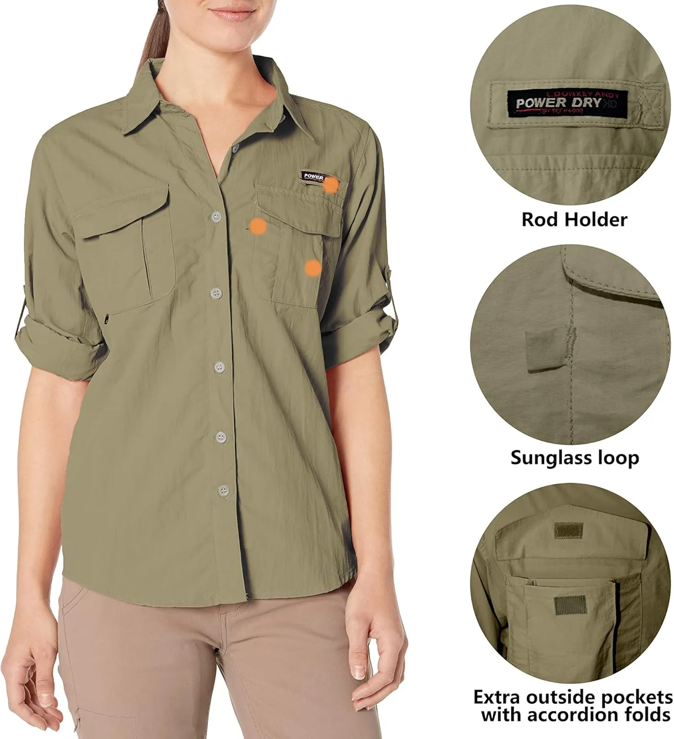 Little Donkey Andy Women's UPF 50  UV Protection Shirt, Long Sleeve Fishing Shirt, Breathable and Fast Dry