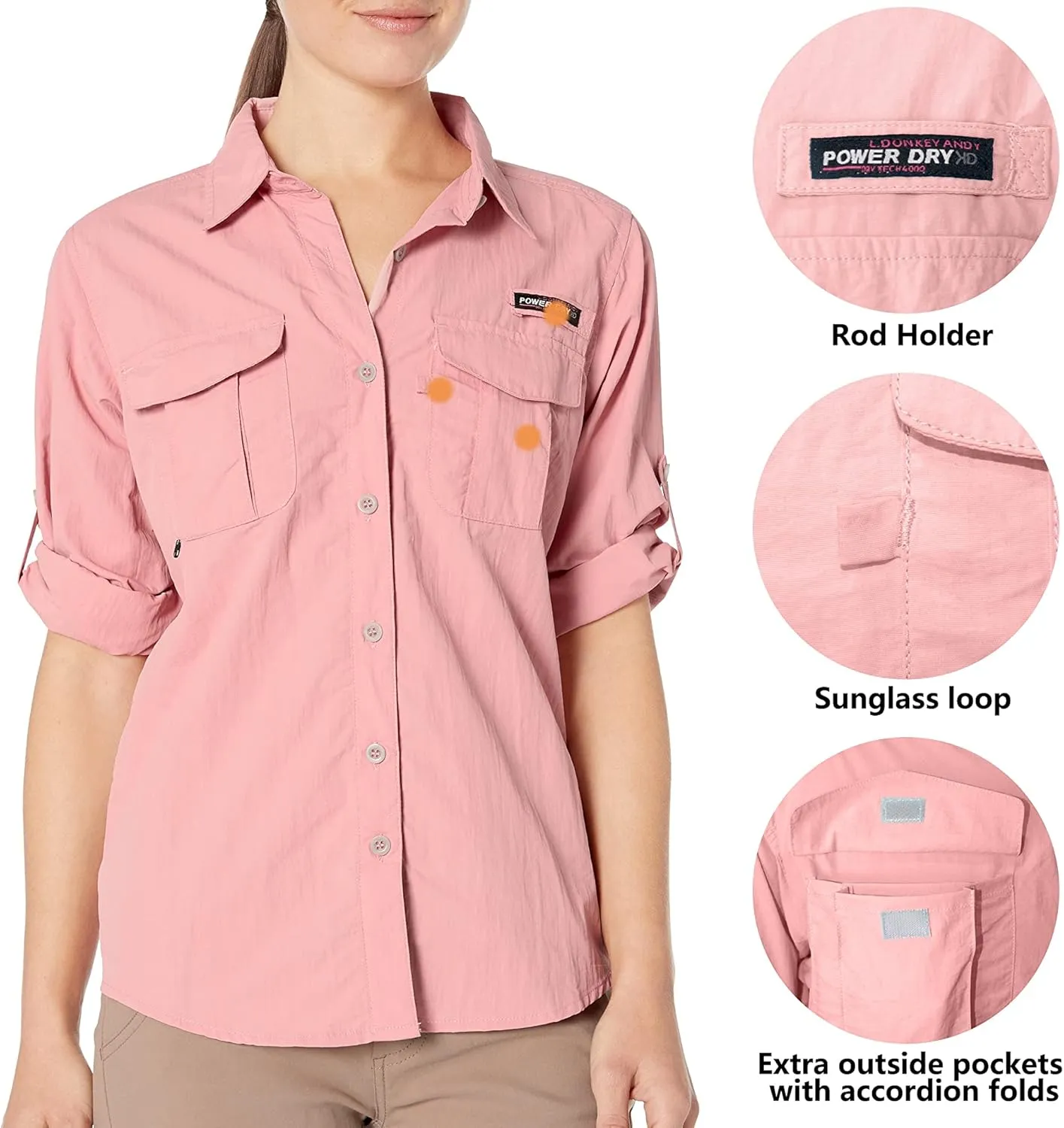Little Donkey Andy Women's UPF 50  UV Protection Shirt, Long Sleeve Fishing Shirt, Breathable and Fast Dry