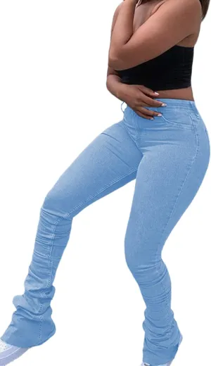 Lucuna Women's Stacked Jeans Y2K Boyfriend High Waisted Bootcut Skinny Stretchy Denim Pants Trousers