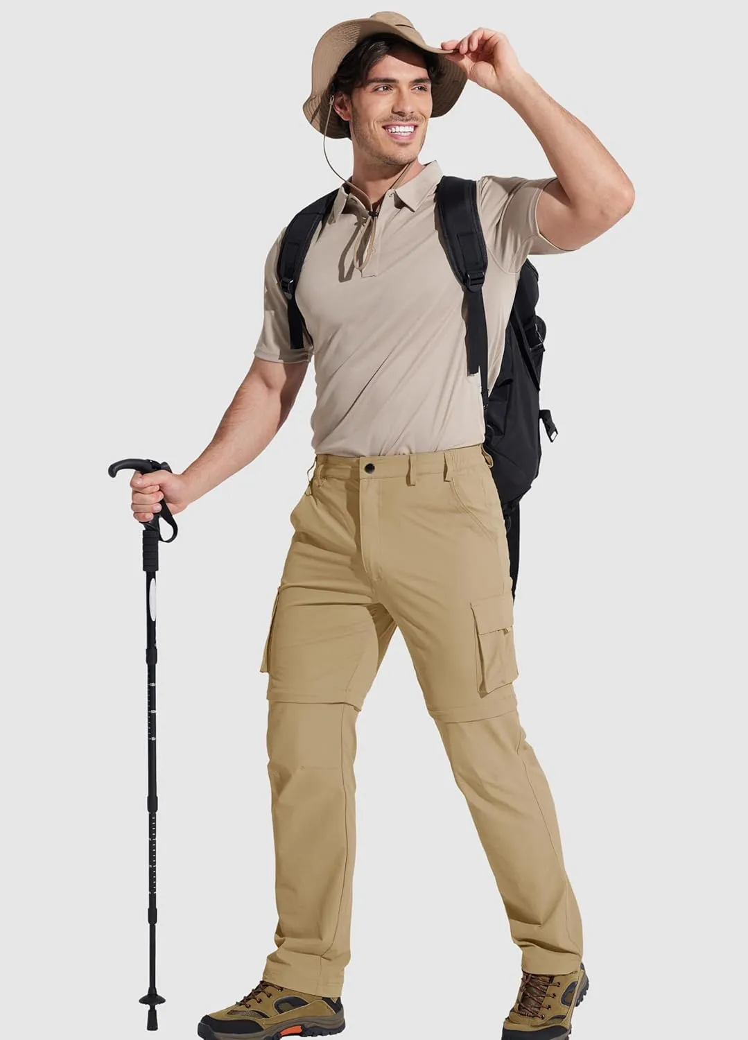 MAGCOMSEN Mens Hiking Convertible Pants 5 Pockets Zip Off Lightweight Water Resistant Quick Dry Side Elastic Travel Pant
