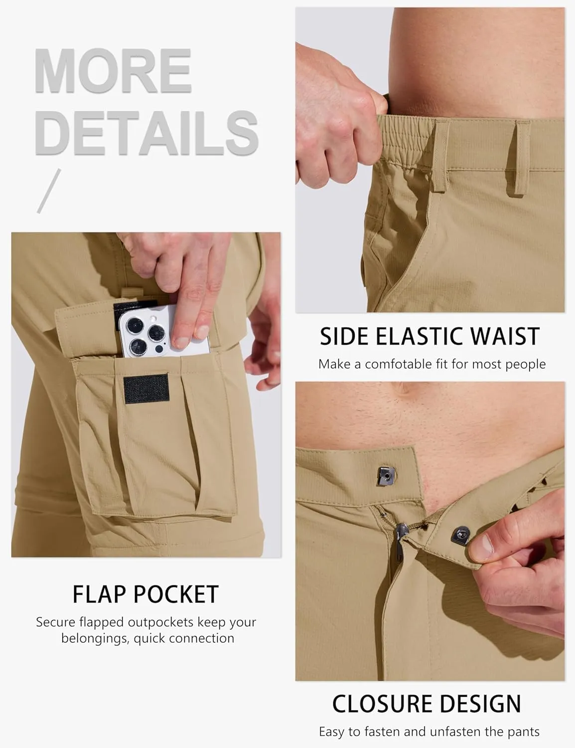 MAGCOMSEN Mens Hiking Convertible Pants 5 Pockets Zip Off Lightweight Water Resistant Quick Dry Side Elastic Travel Pant