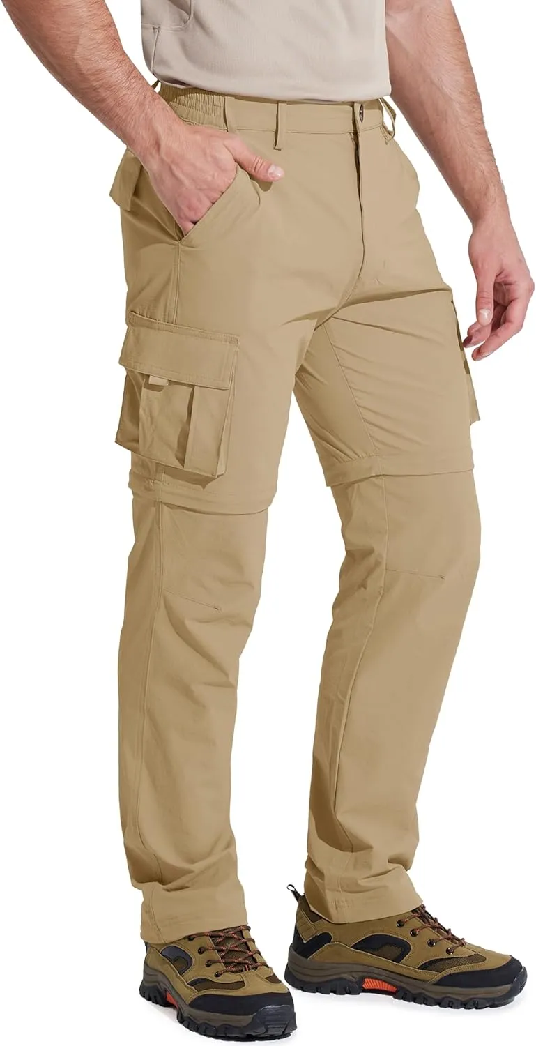 MAGCOMSEN Mens Hiking Convertible Pants 5 Pockets Zip Off Lightweight Water Resistant Quick Dry Side Elastic Travel Pant