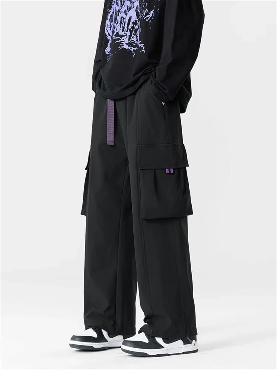 Men Autumn Cargo Pants Multi-Pockets Wide Leg Casual Pant Hip Hop Streetwear Loose Straight Trousers