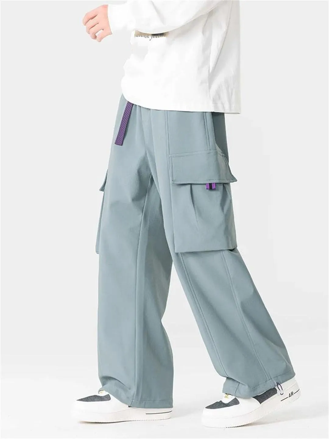 Men Autumn Cargo Pants Multi-Pockets Wide Leg Casual Pant Hip Hop Streetwear Loose Straight Trousers