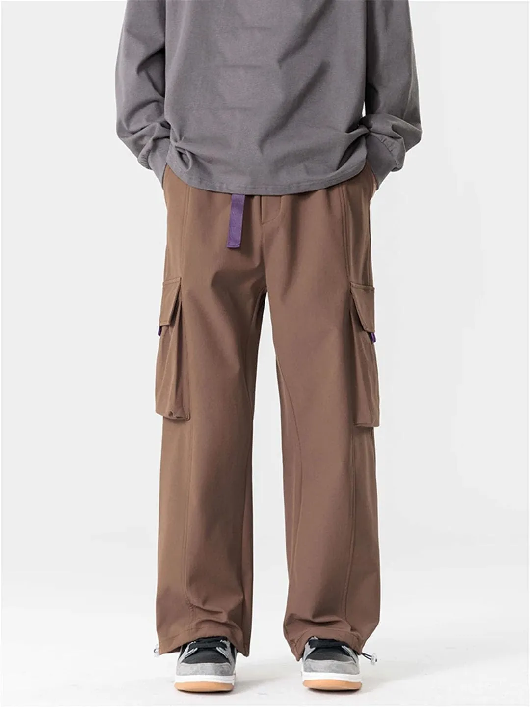 Men Autumn Cargo Pants Multi-Pockets Wide Leg Casual Pant Hip Hop Streetwear Loose Straight Trousers