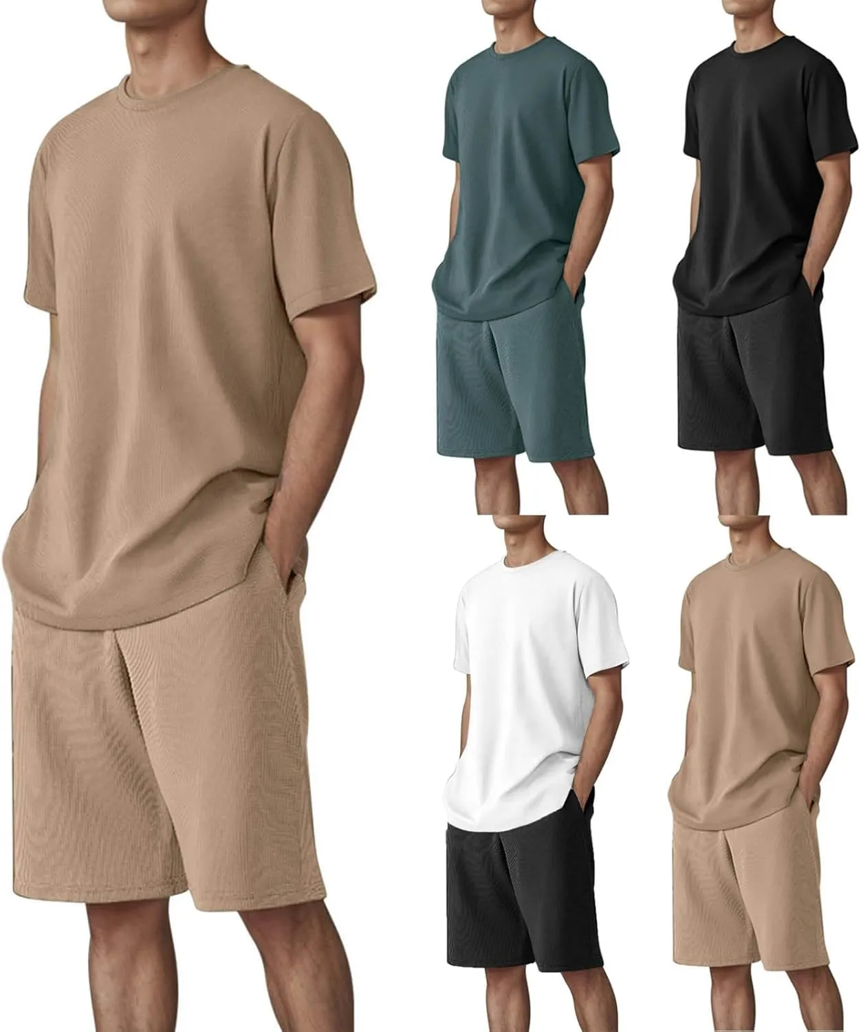 Mens 2 Piece Outfits Casual Short Sleeve T Shirts and Shorts Sets Summer Travel Outfits Athletic Jogging Lounge Sets