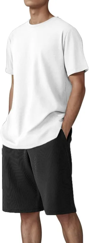 Mens 2 Piece Outfits Casual Short Sleeve T Shirts and Shorts Sets Summer Travel Outfits Athletic Jogging Lounge Sets
