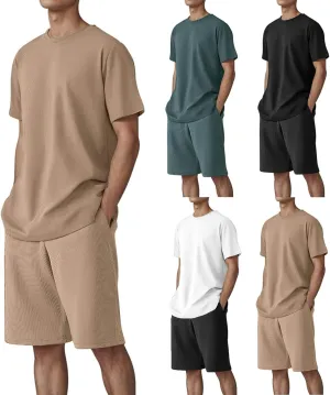 Mens 2 Piece Outfits Casual Short Sleeve T Shirts and Shorts Sets Summer Travel Outfits Athletic Jogging Lounge Sets