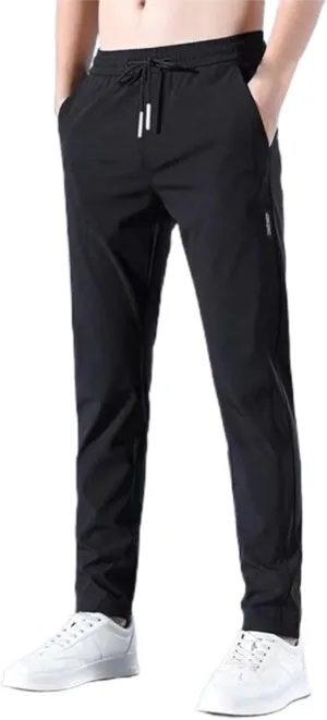 Mens Casual Pants Classic Fit Flat Front Pants Lightweight Elastic Waist Golf Trousers with Pockets for Men