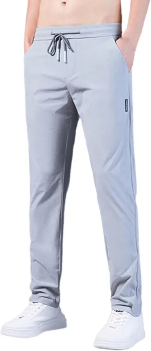 Mens Casual Pants Classic Fit Flat Front Pants Lightweight Elastic Waist Golf Trousers with Pockets for Men