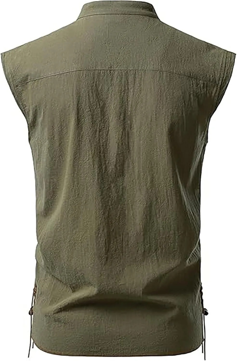 Men's Cotton Linen Tank Tops Workout Lace Up Sleeveless Shirts Bodybuilding Fitted Muscle Cut Off Shirt Vest Retro