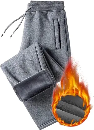 Mens Fleece Lined Pants, Mens Sherpa Lined Sweatpants Winter Warm Fleece Pants Straight Leg Drawstring Jogging Pants