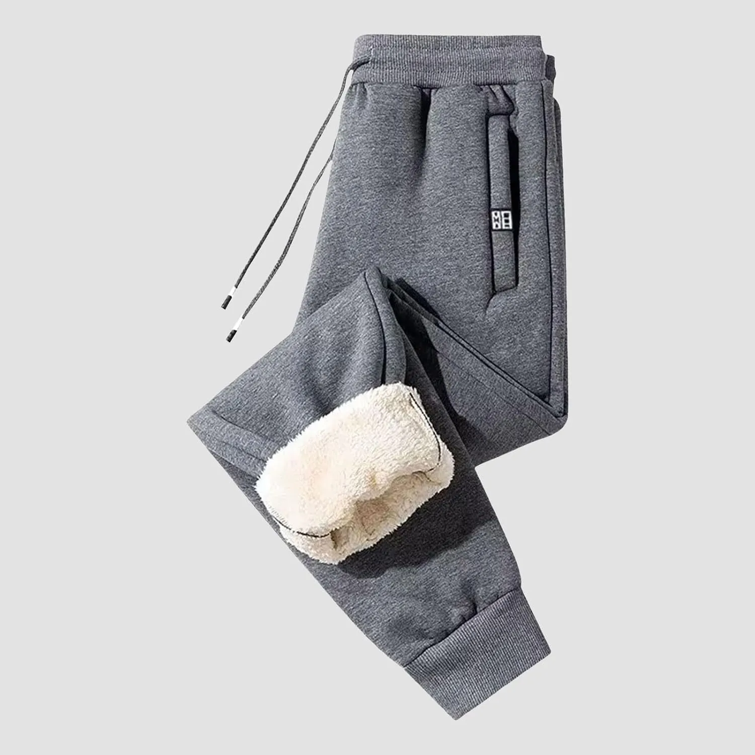 Mens Fleece Lined Pants, Mens Sherpa Lined Sweatpants Winter Warm Fleece Pants Straight Leg Drawstring Jogging Pants