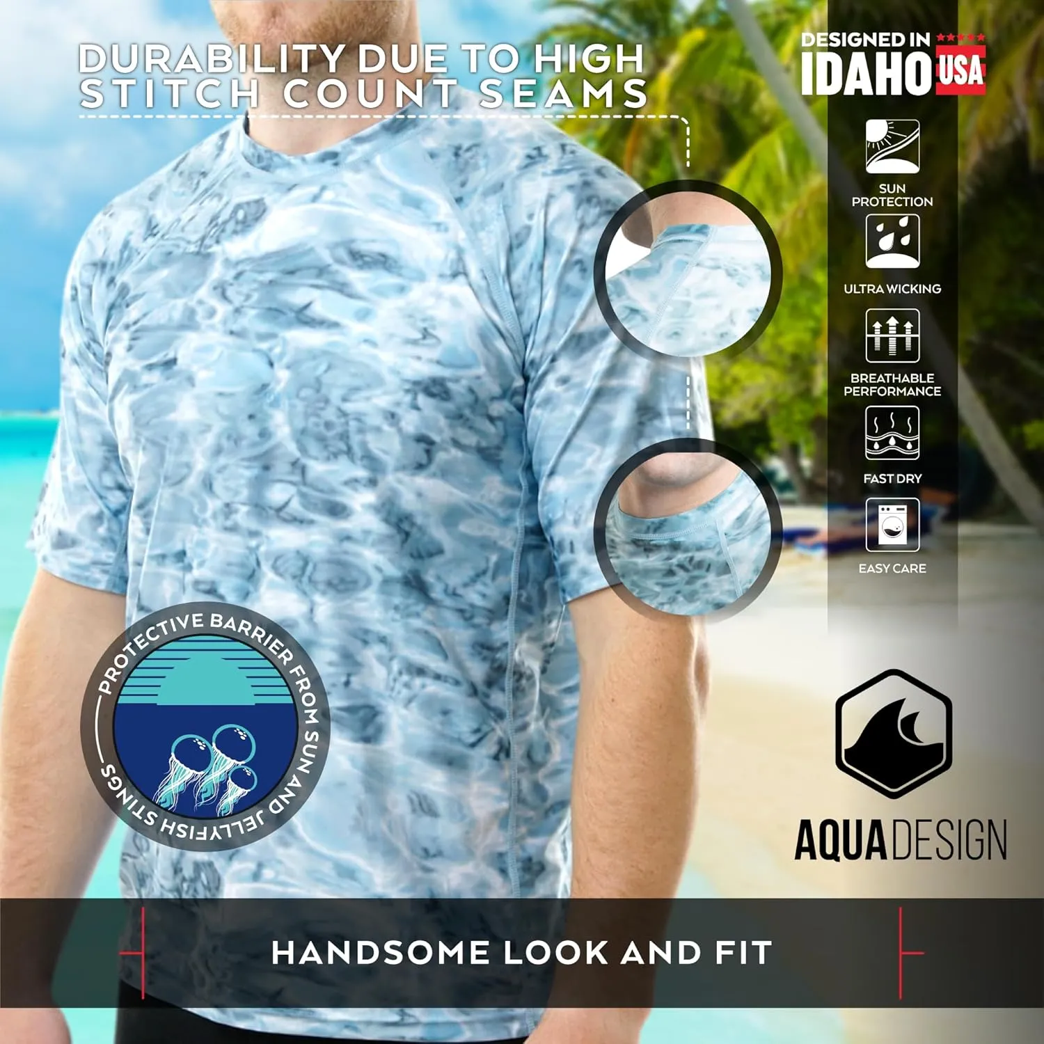 Mens Rash Guard Sun Shirt: Short Sleeve Swim Top Rashguard for Men
