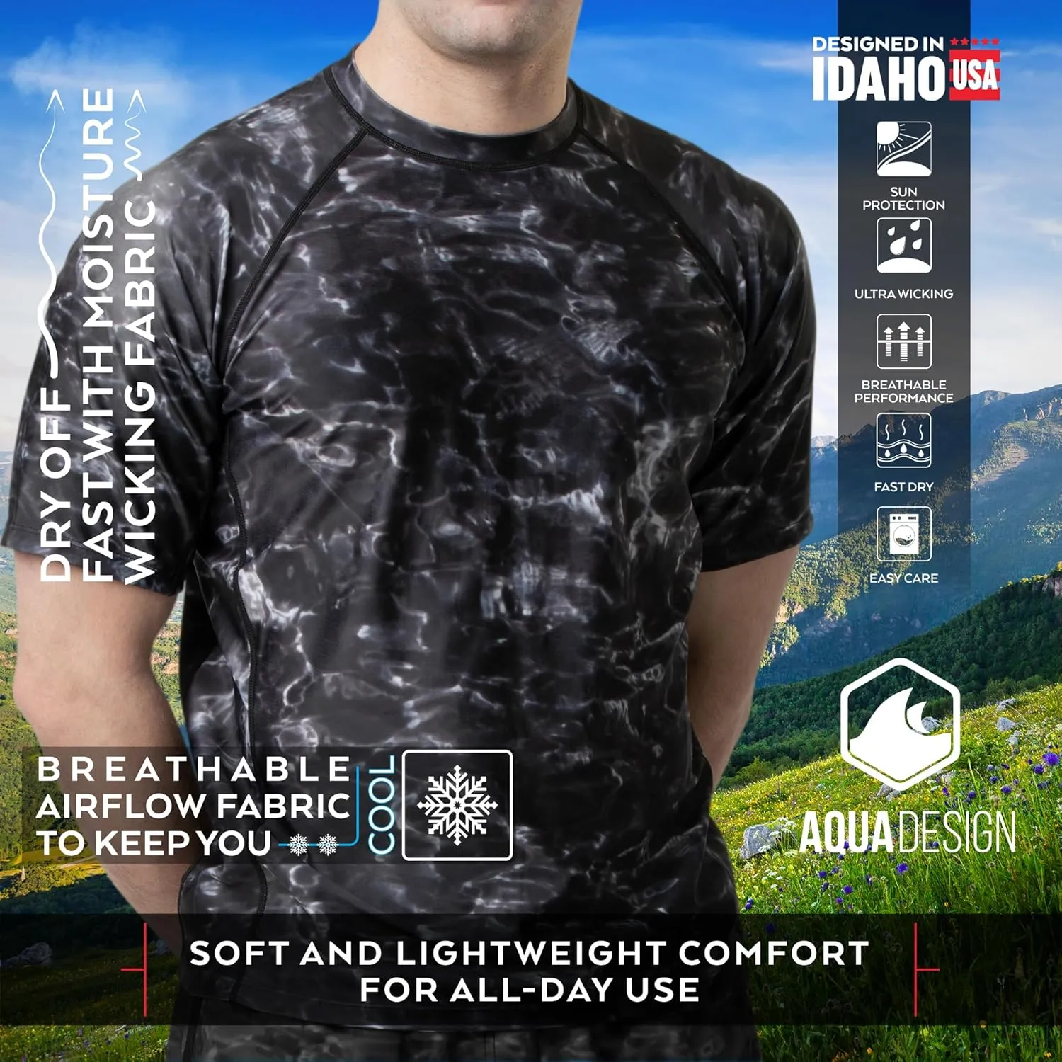 Mens Rash Guard Sun Shirt: Short Sleeve Swim Top Rashguard for Men