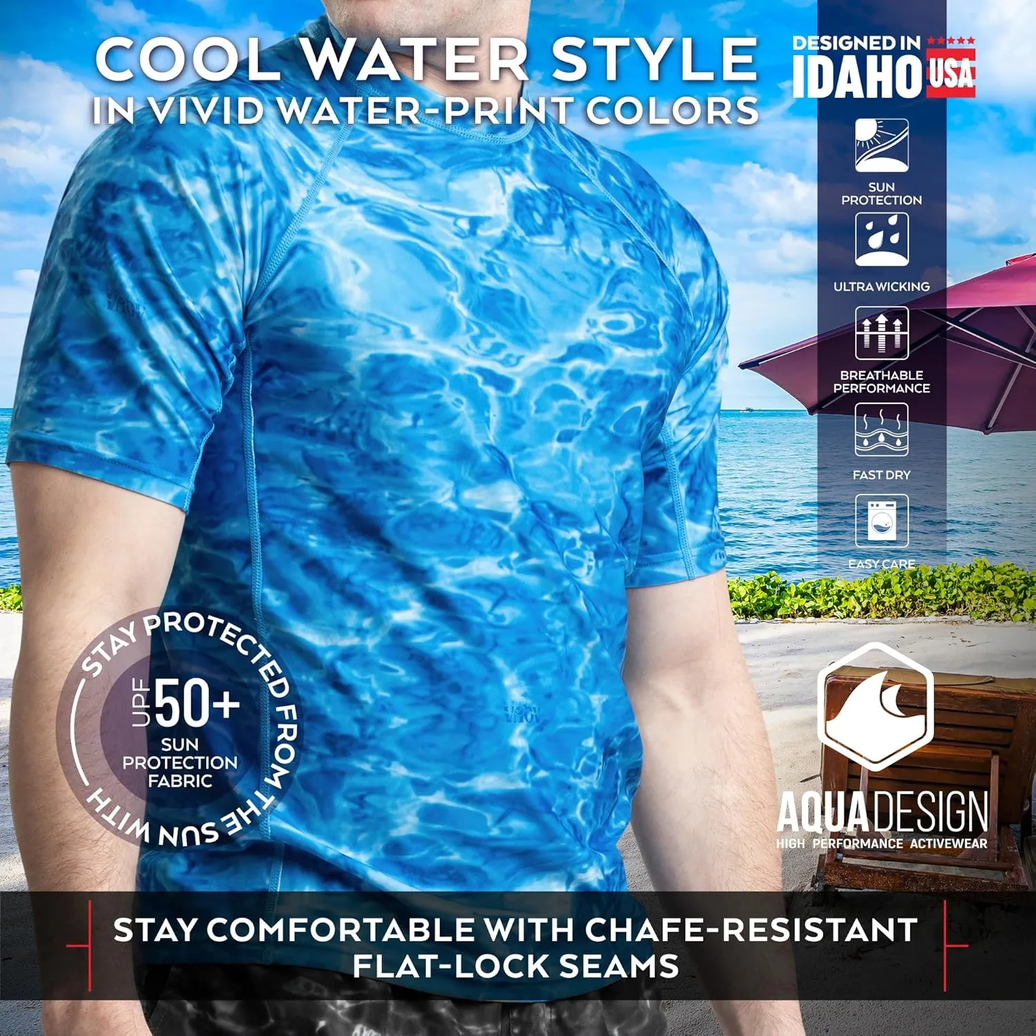 Mens Rash Guard Sun Shirt: Short Sleeve Swim Top Rashguard for Men