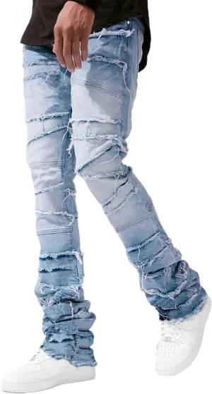 Mens Stacked Jeans Stretchy Distressed Patchwork Slim Fit Straight Leg Denim Pants Hip Hop Trousers Streetwear