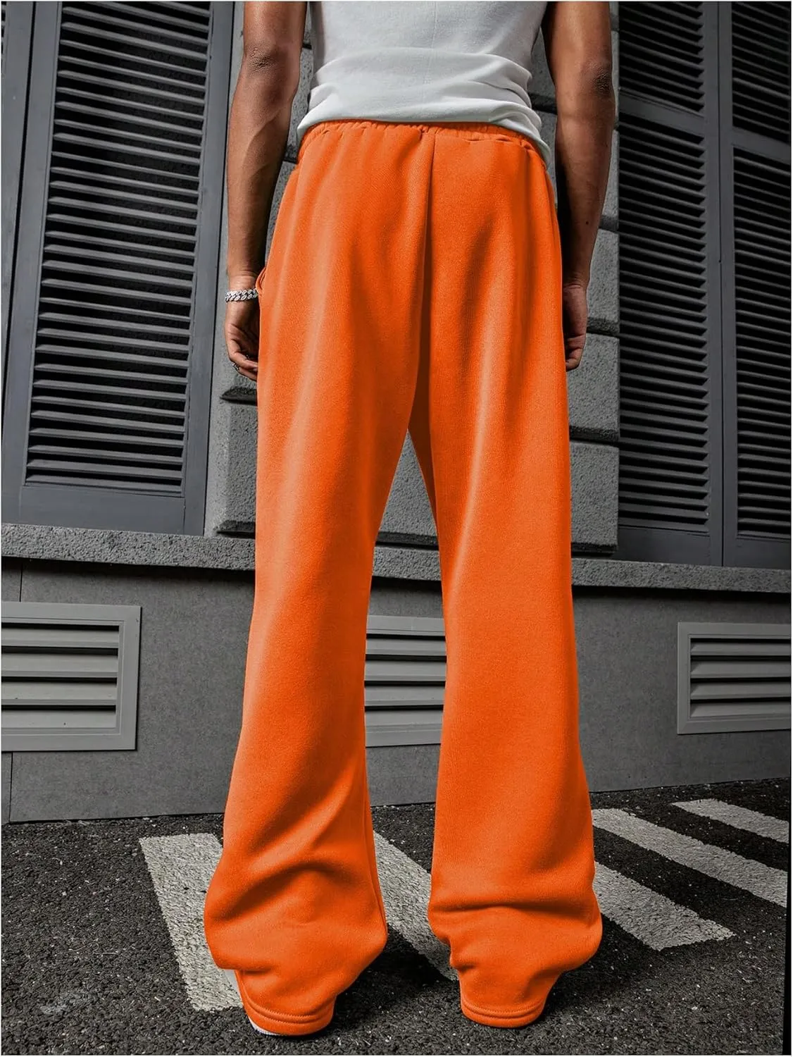 Men's Stacked Sweatpants Y2k Embroidered Drawstring Waist Workout Jogger Pants