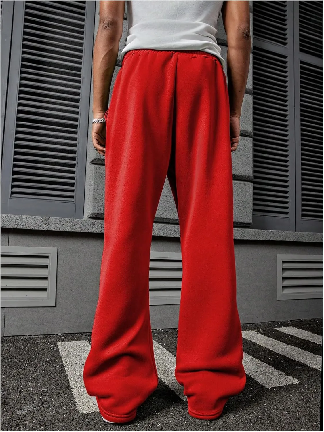 Men's Stacked Sweatpants Y2k Embroidered Drawstring Waist Workout Jogger Pants