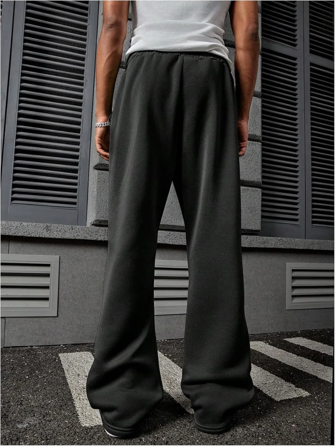 Men's Stacked Sweatpants Y2k Embroidered Drawstring Waist Workout Jogger Pants
