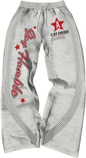 Men's Striped Wide Leg Sweatpants Drawstring Waist Y2k Stacked Jogger Pants Streetwear