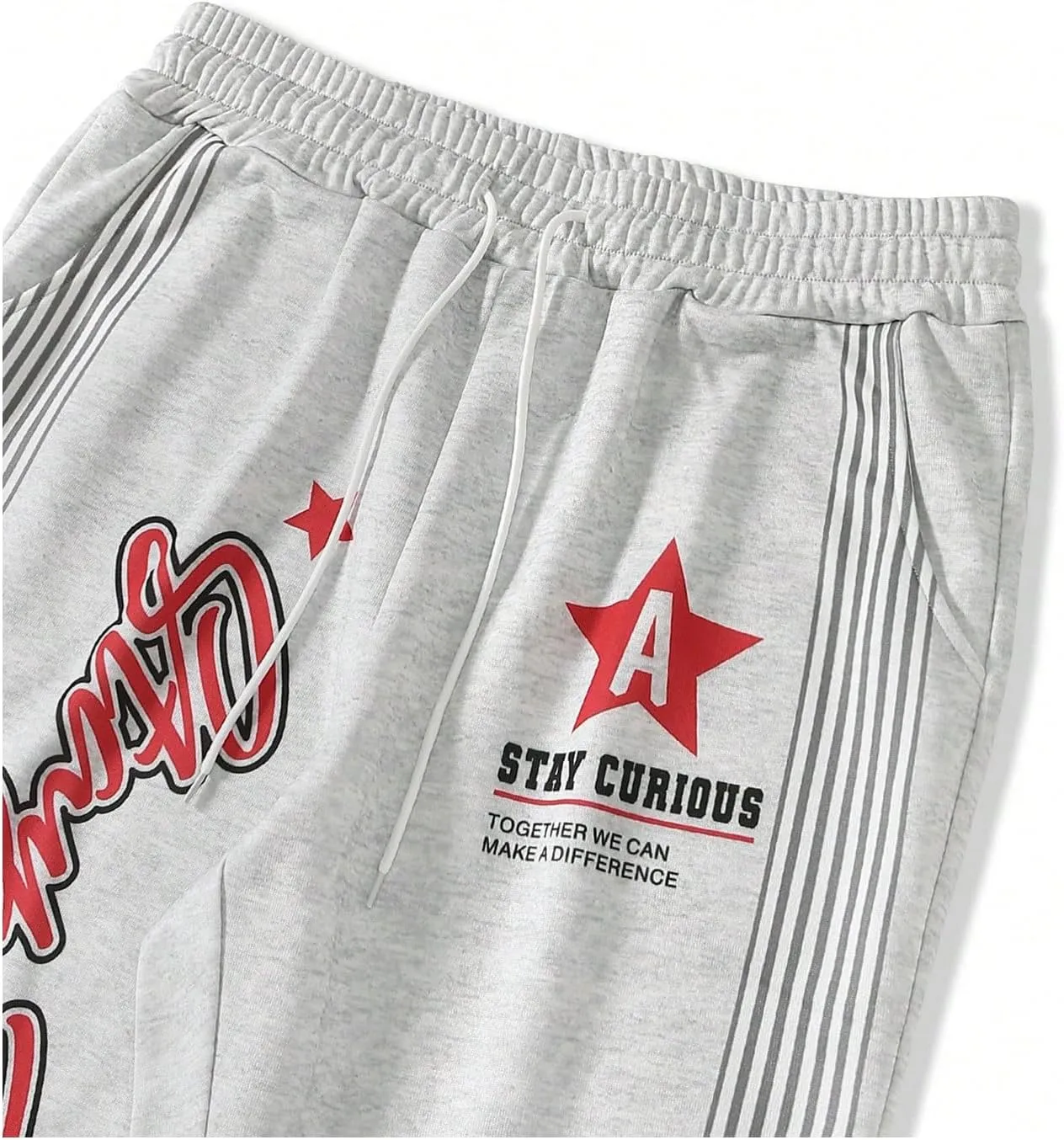 Men's Striped Wide Leg Sweatpants Drawstring Waist Y2k Stacked Jogger Pants Streetwear