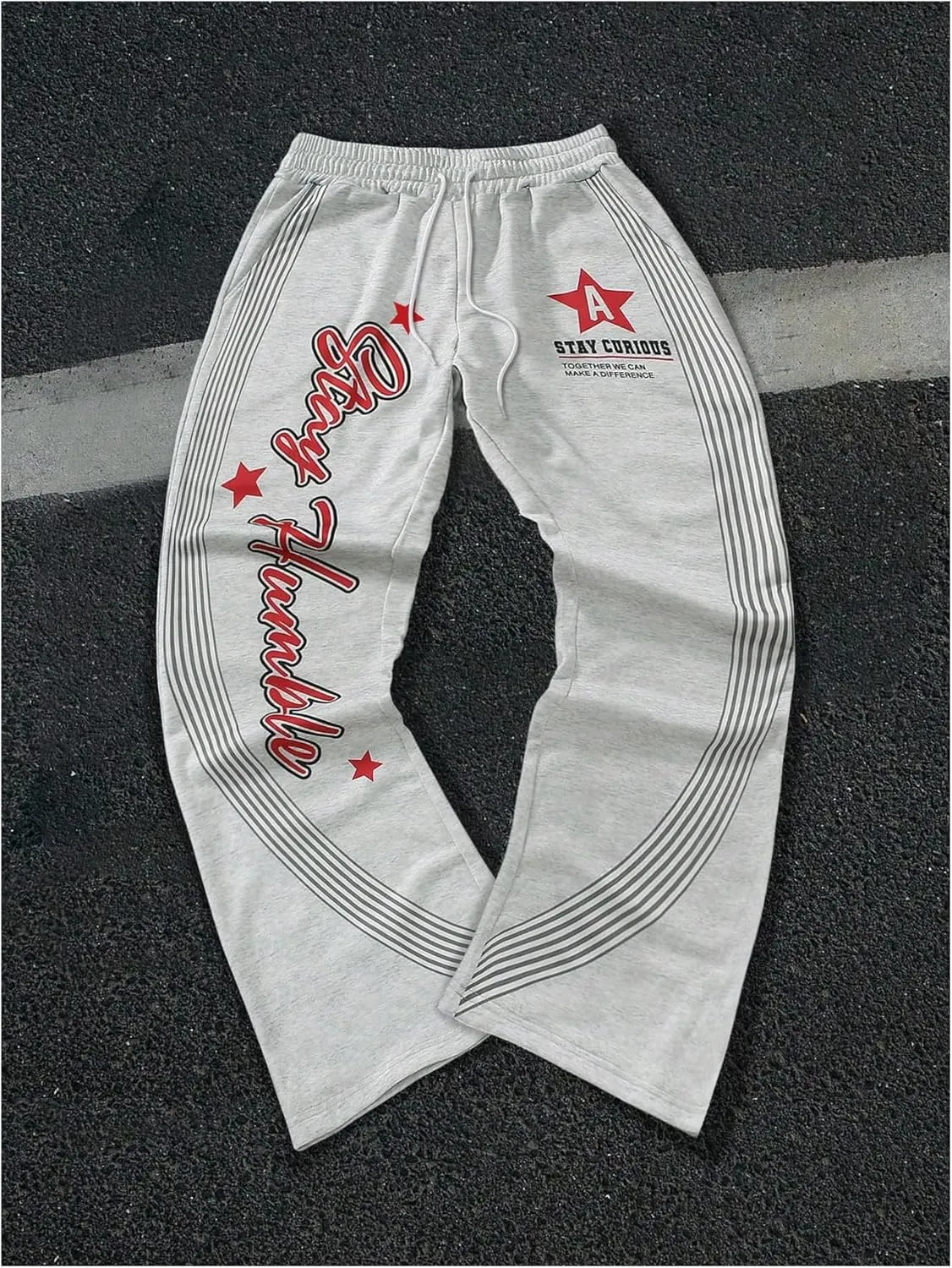 Men's Striped Wide Leg Sweatpants Drawstring Waist Y2k Stacked Jogger Pants Streetwear