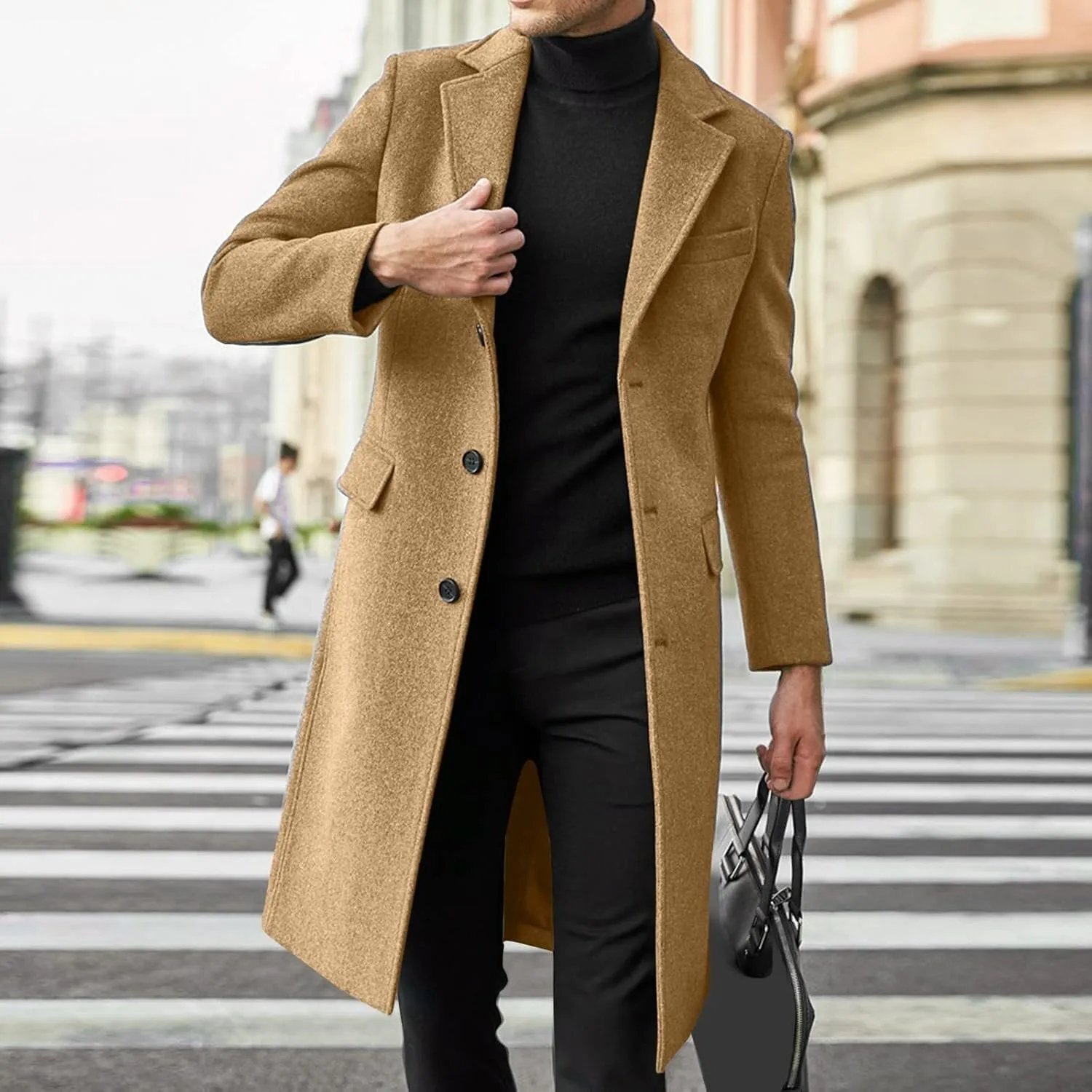 Men's Sweater Single Breasted Trench Coat Winter Oversized Warm Lapel Work Business Jacket Outerwear Sweater