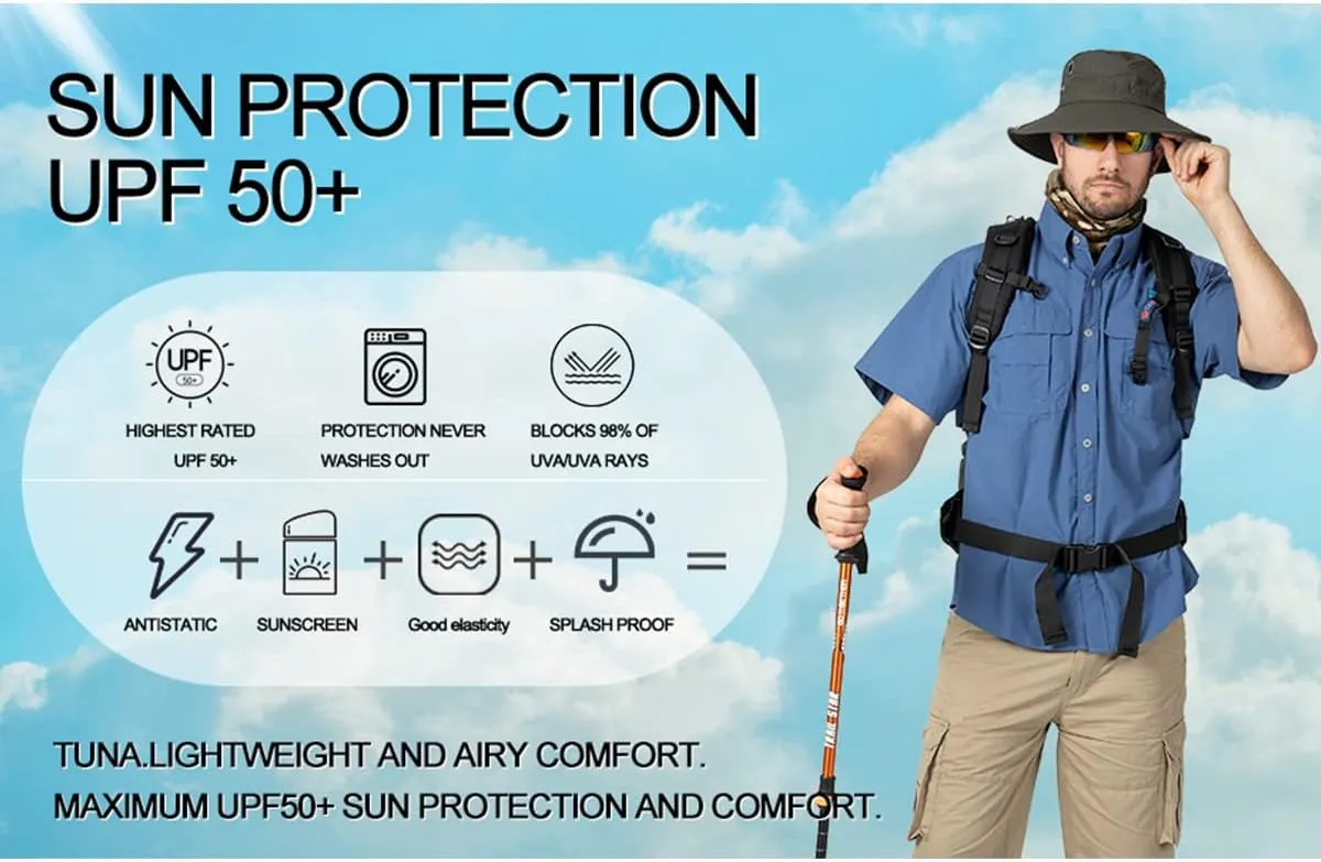 Men's UV UPF 50  Fishing Shirts for Men Sun Protection Breathable Fast Dry SPF Hiking Short Sleeve Shirt