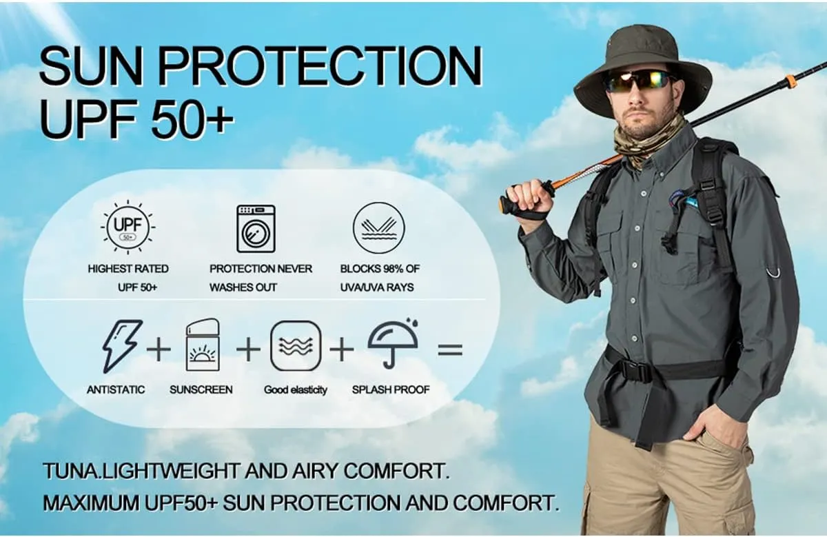 Men's UV UPF 50  Sun Protection Soild Anti-Static Waterproof Breathable Fast Dry Hiking Fishing Long Sleeve Shirt