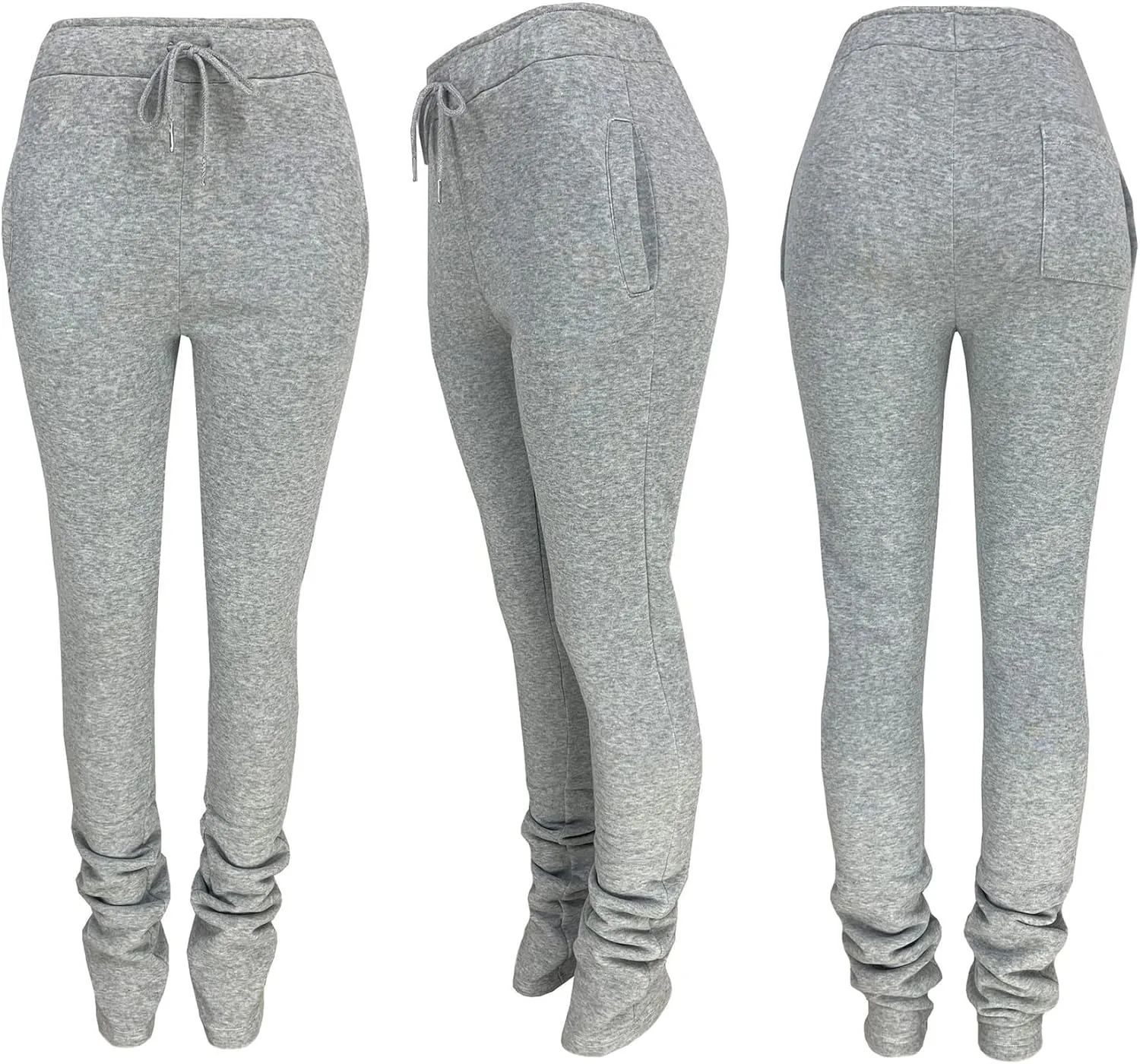 Molisry Women Stacked Sweatpants Fleece Drawstring High Waist Legging Jogger for Fall