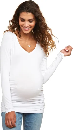 Motherhood Maternity Women's Maternity Long Sleeve V-Neck Side Ruched Fashion Tee Shirt