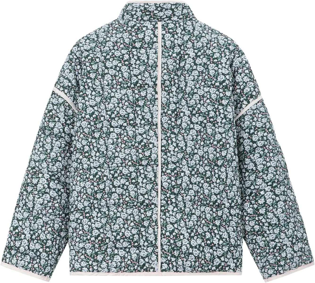 Muchpow Quilted Puffer Jacket for women Floral Printed Lightweight Cropped Button Down Outerwear with Pockets