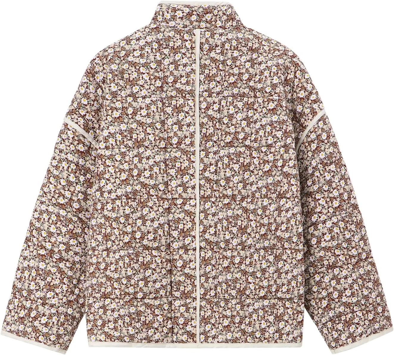 Muchpow Quilted Puffer Jacket for women Floral Printed Lightweight Cropped Button Down Outerwear with Pockets