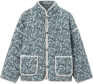 Muchpow Quilted Puffer Jacket for women Floral Printed Lightweight Cropped Button Down Outerwear with Pockets