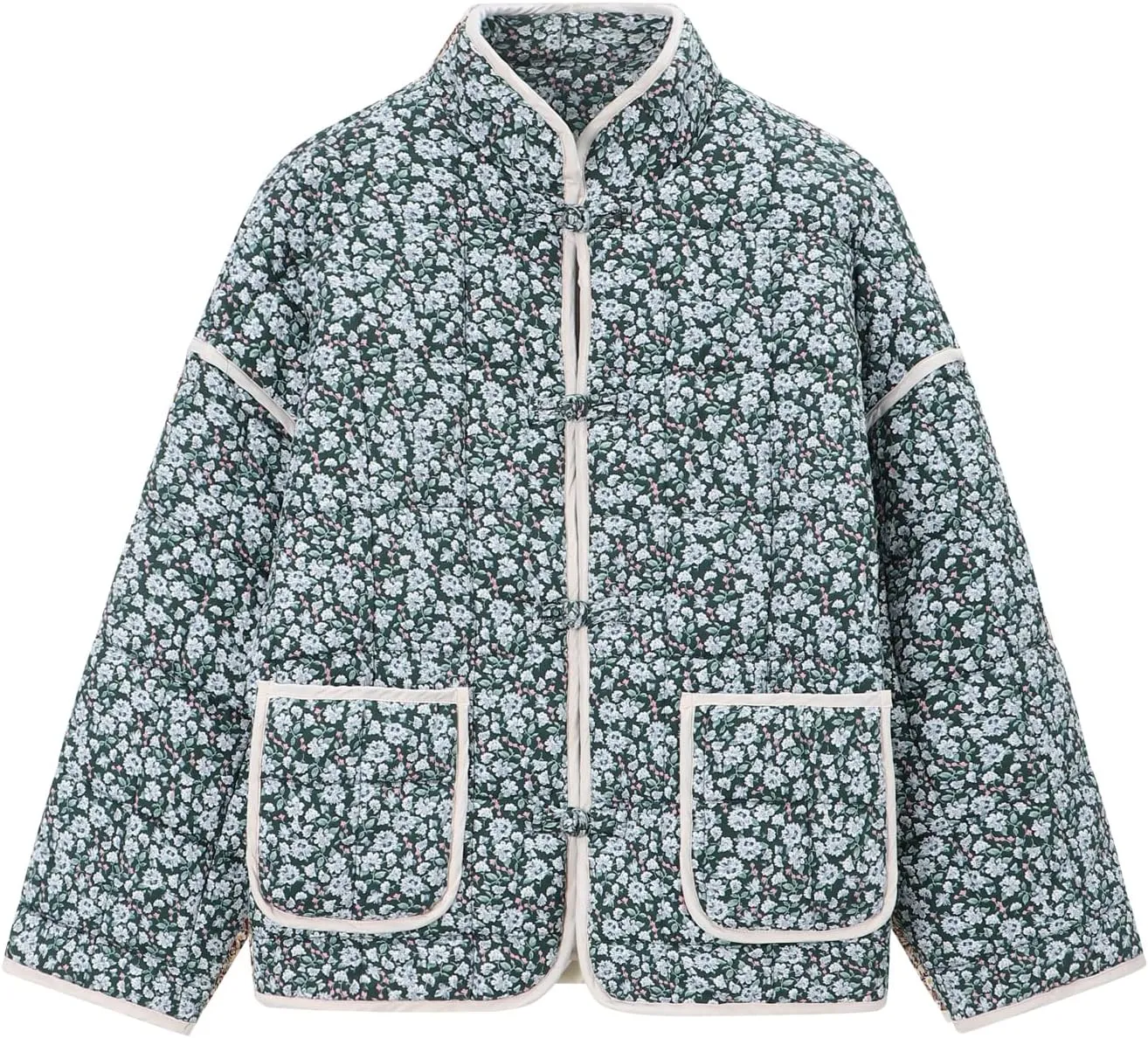 Muchpow Quilted Puffer Jacket for women Floral Printed Lightweight Cropped Button Down Outerwear with Pockets