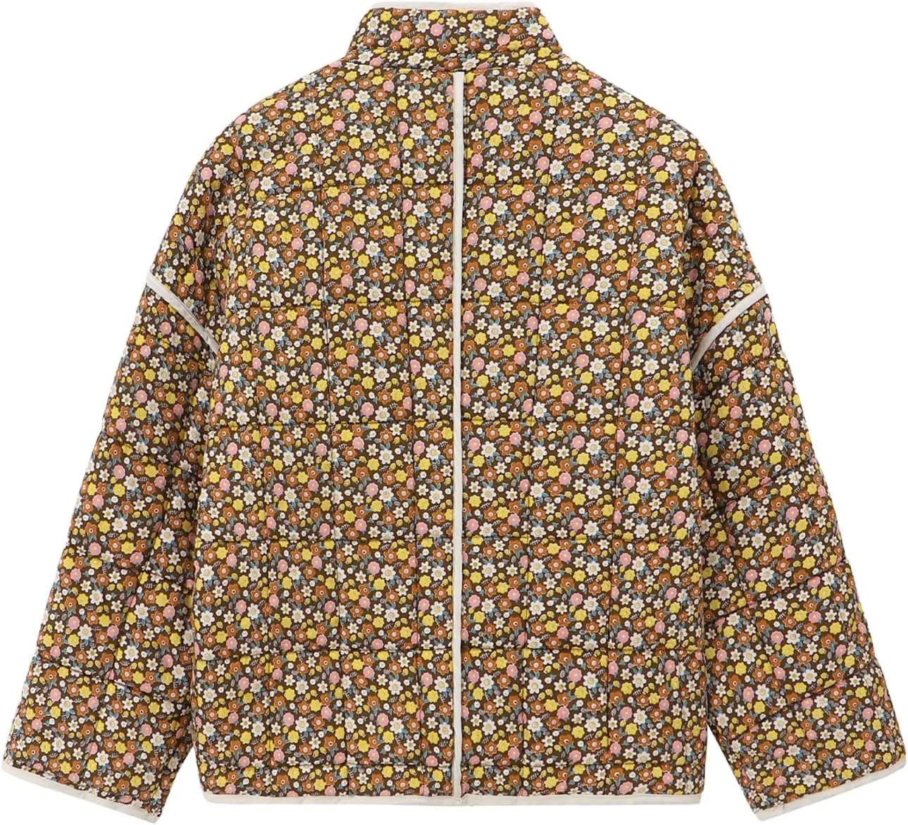 Muchpow Quilted Puffer Jacket for women Floral Printed Lightweight Cropped Button Down Outerwear with Pockets