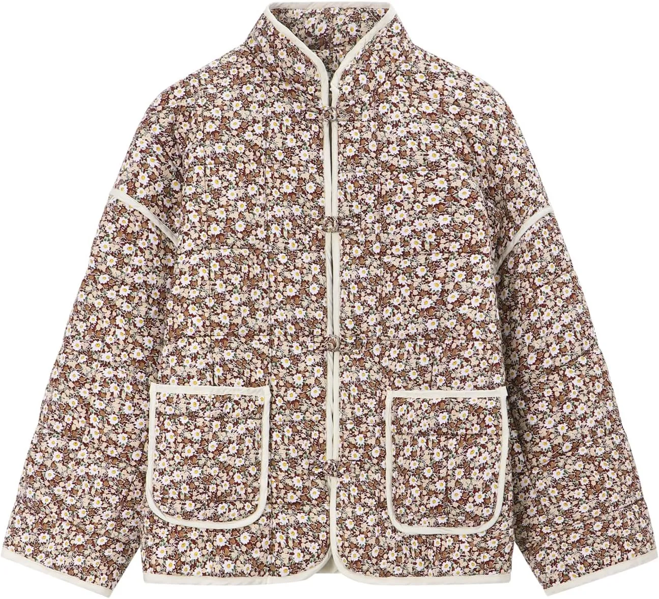Muchpow Quilted Puffer Jacket for women Floral Printed Lightweight Cropped Button Down Outerwear with Pockets