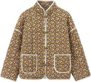 Muchpow Quilted Puffer Jacket for women Floral Printed Lightweight Cropped Button Down Outerwear with Pockets