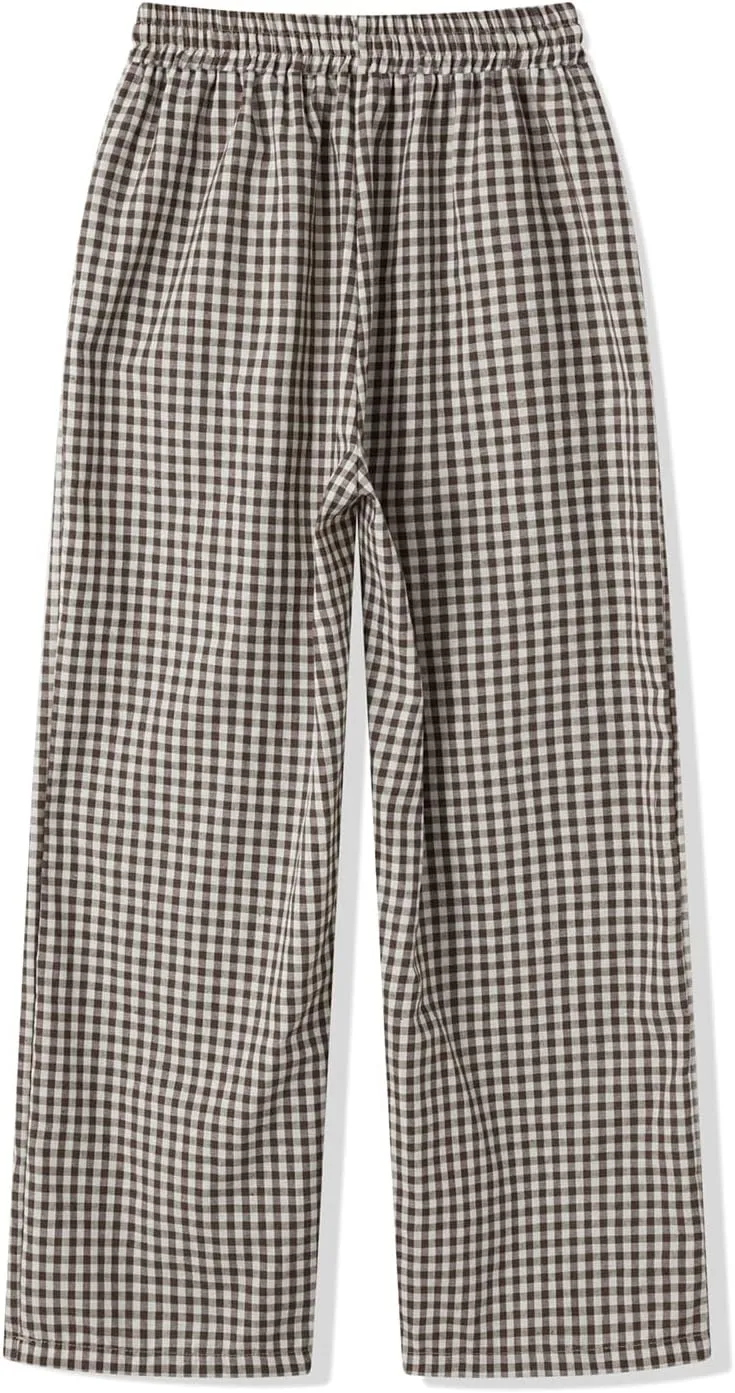 Muineobuka Women Y2k Striped Pajama Pants Wide Leg Stripes Plaid Lounge Pants High Waist Striped Pj Pants Trousers