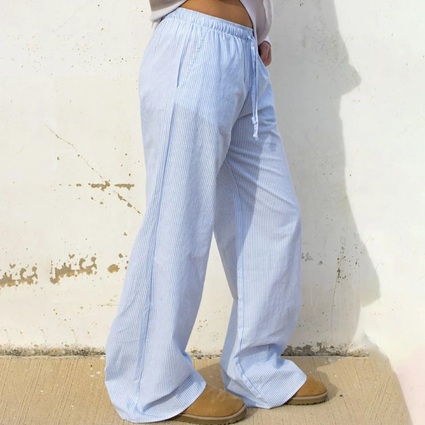 Muineobuka Women Y2k Striped Pajama Pants Wide Leg Stripes Plaid Lounge Pants High Waist Striped Pj Pants Trousers