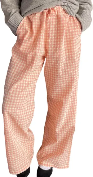 Muineobuka Women Y2k Striped Pajama Pants Wide Leg Stripes Plaid Lounge Pants High Waist Striped Pj Pants Trousers