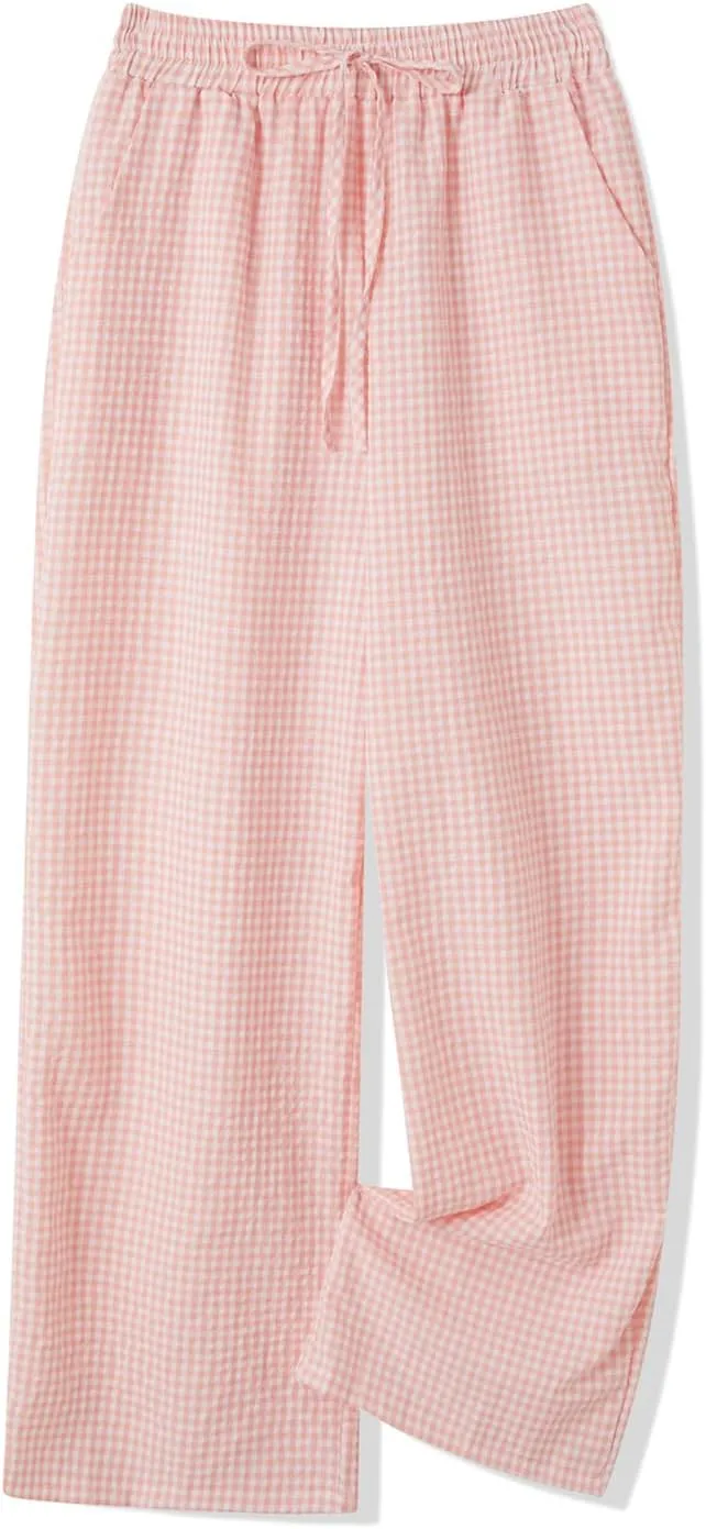 Muineobuka Women Y2k Striped Pajama Pants Wide Leg Stripes Plaid Lounge Pants High Waist Striped Pj Pants Trousers