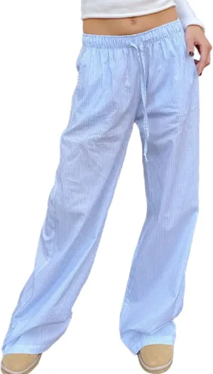 Muineobuka Women Y2k Striped Pajama Pants Wide Leg Stripes Plaid Lounge Pants High Waist Striped Pj Pants Trousers