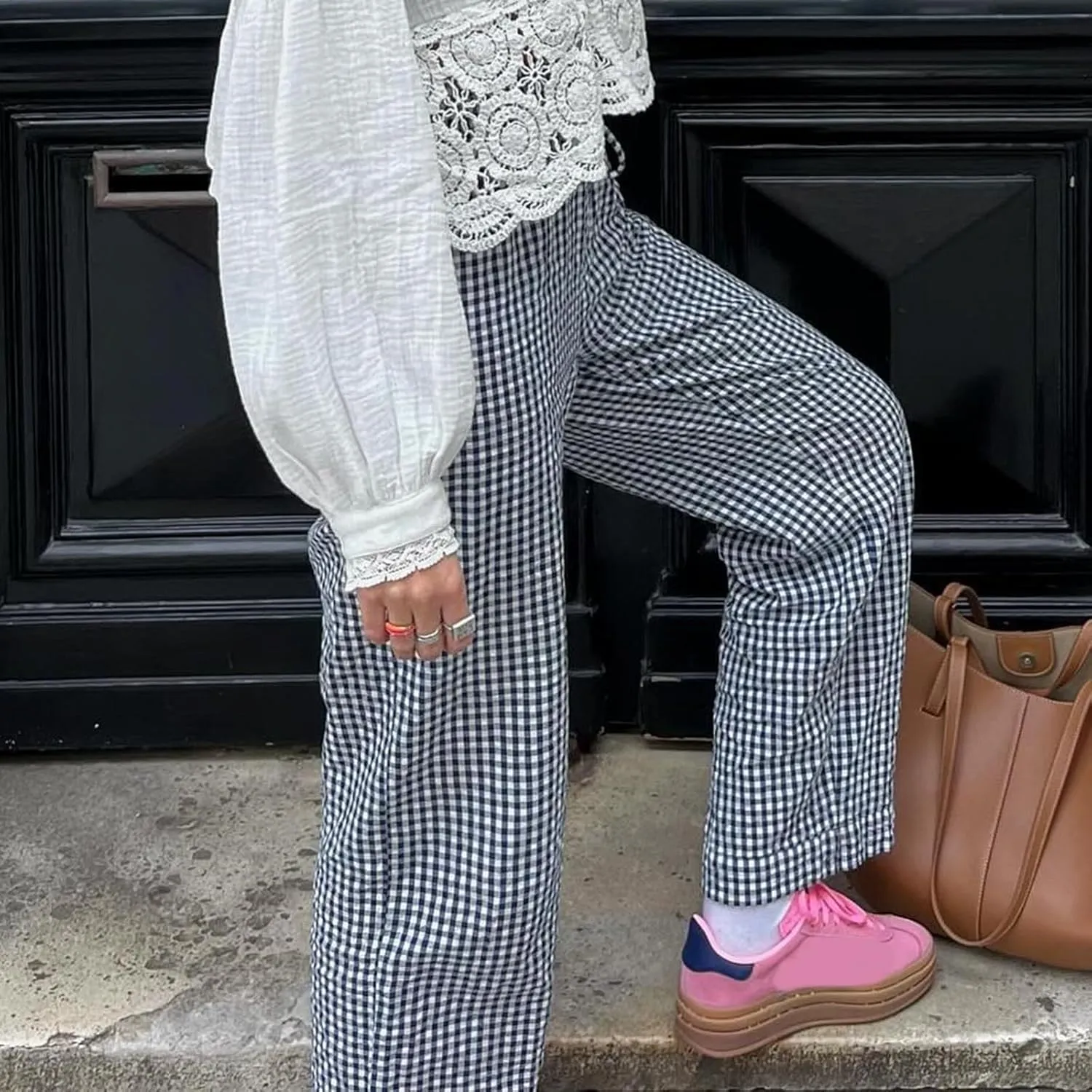 Muineobuka Women Y2k Striped Pajama Pants Wide Leg Stripes Plaid Lounge Pants High Waist Striped Pj Pants Trousers