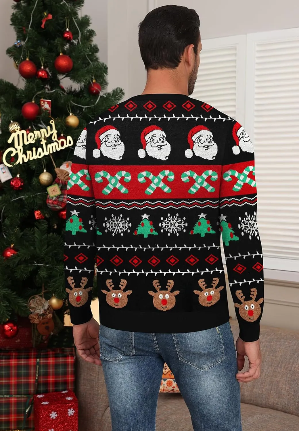 NITAGUT Mens Christmas Ugly Cardigan Sweater Reindeer Snowflake Xmas Sweater Casual Long Sleeve Knitwear