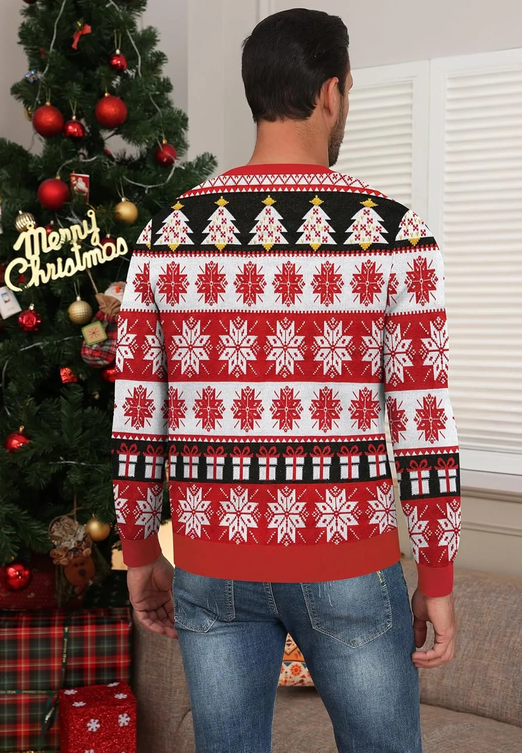 NITAGUT Mens Christmas Ugly Cardigan Sweater Reindeer Snowflake Xmas Sweater Casual Long Sleeve Knitwear