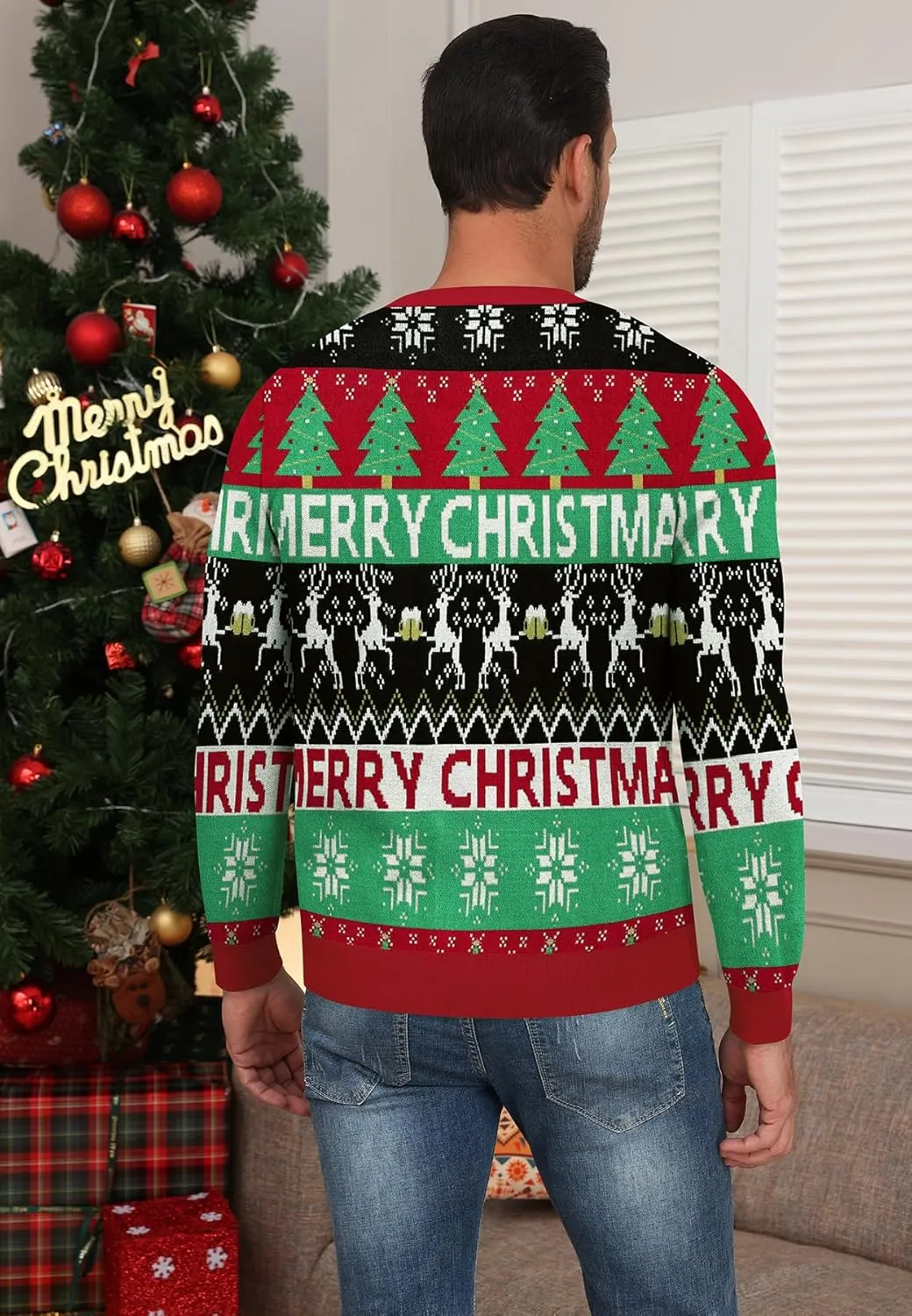 NITAGUT Mens Christmas Ugly Cardigan Sweater Reindeer Snowflake Xmas Sweater Casual Long Sleeve Knitwear