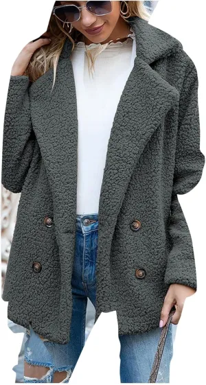 Oversized Fuzzy Fleece Jackets for Women Lapel Neck 2025 Parka Warm Pullovers Casual Loose Sweatshrits with Pockets